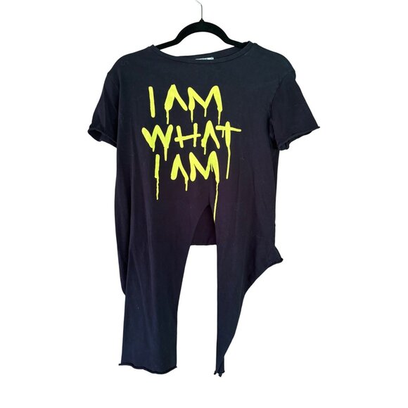 Zara Trafaluc Black "I Am What I Am" Tie-Back T-Shirt S Cotton Blend - Picture 3 of 10